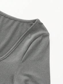 Maternity Women's Crew Neck Long Sleeve Bodysuit, High Elasticity, Suitable For Casual Daily Wear - Grey - View 5