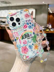 Rainbow Flower Painted Braided Wave Edge Transparent Protective Phone Case Compatible With Iphone 17/17 Pro/17 Pro Max, 16/16 Pro/16 Pro Max/16 Plus, 14, 15, XS, XR, 7/8 Plus, European And American Style, Shock-Proof, Soft Shell For IPhone P15 Pro Max, P14, P13, P12, P11 - Multicolor - View 3