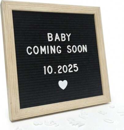 C CRYSTAL LEMON Black Felt Letter Board 10x10in, Baby Announcement Sign &Amp; Pregnancy Announcement Board, 336 Letters, Wooden Frame, Wall Mount Or Stand