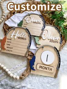 Bảng kỷ niệm sinh nhật bằng gỗ khắc tên theo yêu cầu, bảng độc quyền, có thể điền tên bé - Phụ kiện chụp ảnh thông báo sinh nhật - Phụ kiện chụp ảnh khắc tên. - Nhiều màu - Xem 2