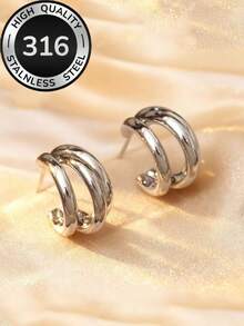 女款 316L 不鏽鋼三層粗環狀耳環 | 金色極簡防水低敏飾品 | 夏季海灘旅行日常佩戴禮物 | 夏季海濱飾品，適合海灘度假、旅行、女款日常裝飾、穿搭、約會、派對，適合女款日常佩戴、週年紀念及其他女性朋友節日禮物 - 三環 - 查看 10
