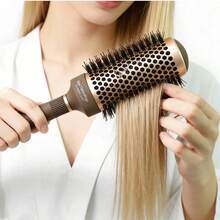 A Stylance Salon-Specific Nano-Technology Negative Ion Ceramic Spray Paint Aluminum Tube Nylon Needle And Boar Bristle Pointed Handle Rolling Comb - Mocha Brown - View 3
