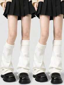 1/2 Pairs Solid Color Leg Warmers, Women's Knitted Leg Warmers, Flared Leg, Y2K Subculture, JK Long Leg Warmers, Spring/Autumn Christmas Gift - 無模 - 查看 9