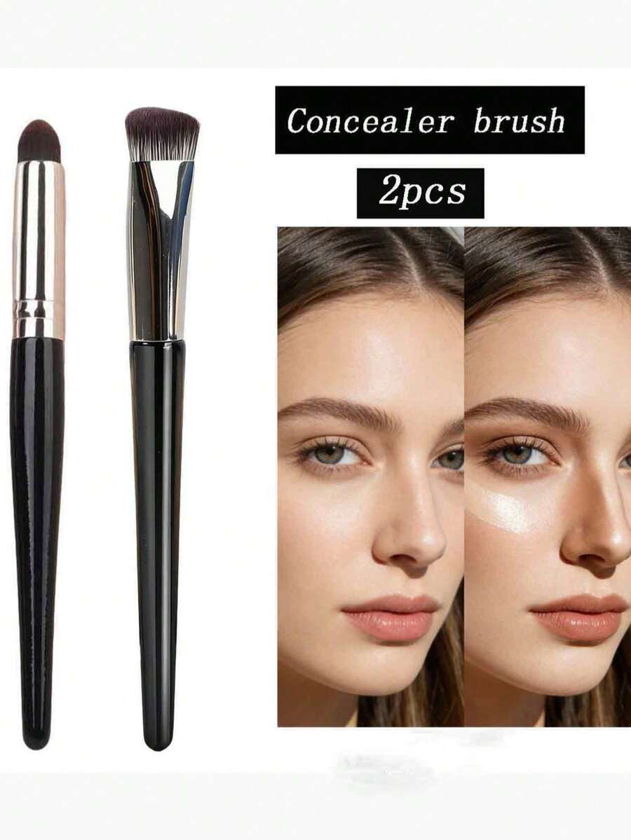2pcs Soft Makeup Brushes Set - Foundation Brush, Concealer Brush, Detail Brush, Contour Brush, Highlighter Brush, BB Cream Brush, Primer Brush, Portable Makeup Brushes - Multicolor - View 1