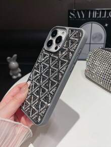 Sequins, Rhinestone 1pc Gray Geometric Triangle Frosted Glass Rhinestone Shockproof 2-In-1 Phone Case Compatible With Iphone 14 Pro Max/13 Pro Max/15 Pro Max/16 Pro Max - Grey - View 4