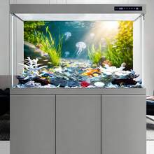 阳光色石纹水母图案,水族箱背景画,水族箱背景贴纸,爬行动物栖息地背景贴纸,正面自粘,水族箱景观装饰,水族箱装饰 - A - 查看 7