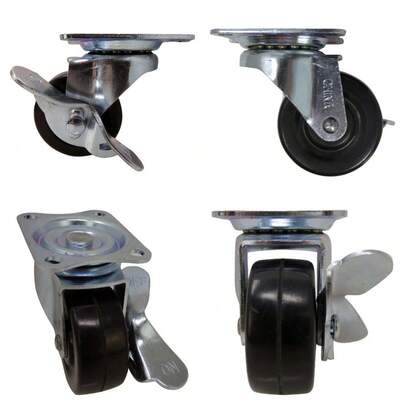 Heavy Duty Rubber Caster Wheel With Brake Lock 3 Inch 88lb Load Capacity 2.75in X 2.5in