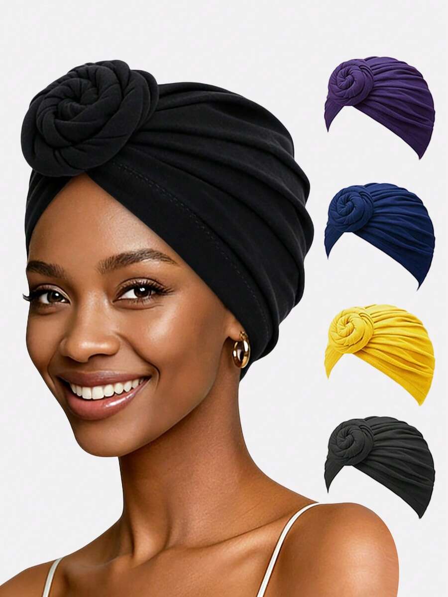 1pc Women's Snail Coil Turban Hat, Knotted Cap, Hair Protection Headwear For Daily Use - Multicolor - View 1