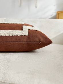 1 pieza Funda de cojín bordada con patrón geométrico marrón minimalista moderno, funda de cojín con patrón a rayas de terciopelo, adecuada para decoración interior, funda de almohada para todas las estaciones, sin incluir el relleno del cojín - Marrón - Ver 9