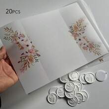 NIEWSPECIAL 20pcs Purple/Pink/Blue/Orange Watercolor Flower With Leaves Parchment Paper, Suitable For 5x7 Inch Wedding Invitations, DIY Invitations, Parchment Envelopes, Custom Invitations, Summer Birthday Gifts, Beach, Back To School Supplies, Room Decor - Orange - View 13