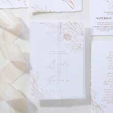 100pcs/Set 5x7 Inch Wedding Invitation Suit, Luxury Pre-Folded Vellum Paper Jacket, 115gsm Wedding Invitation Card, Transparent & Semi-Transparent Vellum Paper - A - View 4