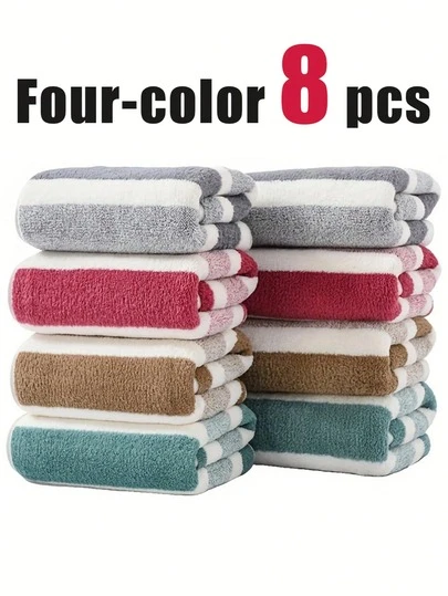 1件/8件套毛巾，奢华柔软条纹图案毛巾，超强吸水速干，适合日常使用，是家庭浴室、沙龙、酒店、健身房及其他场合的理想之选。尺寸约为13.38*29.52英寸，34*75厘米。