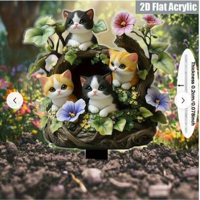 2D 平面亚克力装饰猫，一套 1 只，适合户外装饰花盆、草坪、花园、庭院，可作礼物赠送朋友，春季装饰。