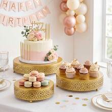 Senmeo Elegant 3pcs Golden Cake Stand Set - Perfect For Birthdays, Weddings & Celebrations | Durable Metal Display Stands - Vàng - Xem 4
