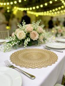 1/4/6pcs Minimalist Wave Pattern PVC Gold Foil Placemats, Hotel & Restaurant Decor Heat Insulation Non-Slip Table Mats, Suitable For Wedding, Party, Valentine's Day, Holiday Celebration, Picnic, Birthday Banquet Table Decoration - Multicolor - View 4