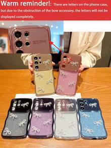 奢华3D闪亮水晶蝴蝶结波浪设计Galaxy S26 Ultra S25 Ultra S24 S22 Ultra S23 Ultra手机壳，闪粉镀层摄像头保护防摔保护套 - 紫色 - 查看 4