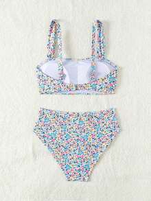 Random Ditsy Floral Printed Beachwear Set Summer - 藍色 - 查看 3