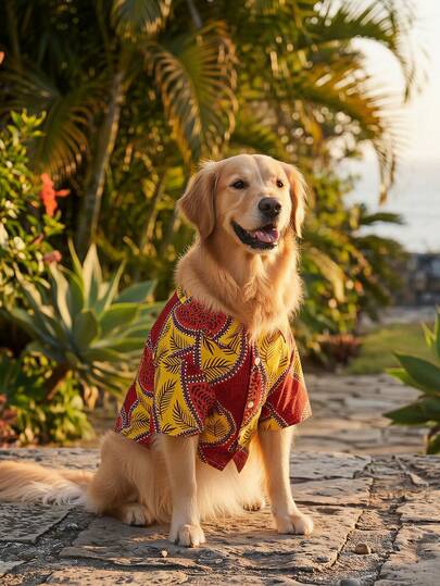 夏季狗狗休闲衬衫 - 透气轻便的狗狗夏季服装，适合小型、中型和大型犬，全印花狗狗服装 - 图案