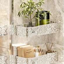 Acrylic Bathroom Shelf Shampoo Holder Without Hole, With Horn Hook - 透明的-1pcs - 查看 1