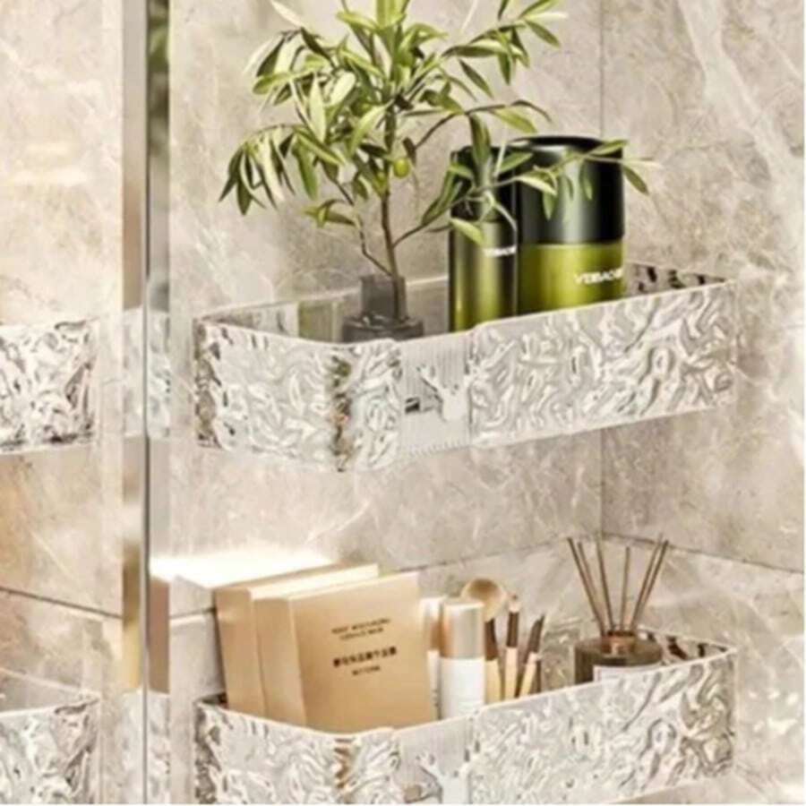 Acrylic Bathroom Shelf Shampoo Holder Without Hole, With Horn Hook - 透明的-1pcs - 查看 1