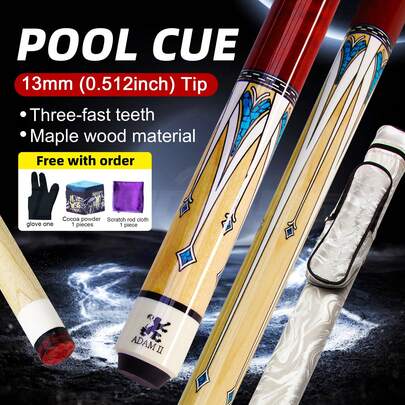 A Set Of Maple Natural Color Billiard Cue, With A 13mm Tip And A Ball Tip, Complete With All Accessories. It Is Perfect For Various Holiday Gifts