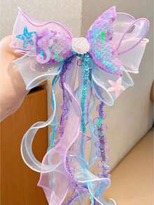 1/2 piezas Clips para el cabello con lazo de malla y estrella de mar de moda minimalista para adolescentes, serie oceánica, versátil para fiestas y vacaciones, accesorios para el cabello - Multicolor - Ver 4