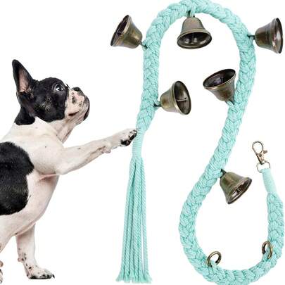 狗狗训练门铃，手工棉质门铃，配有6个超响铃铛，可调节悬挂式门铃，适合小型、中型和大型犬户外训练