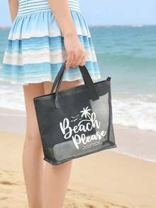 Large Capacity Letter & Palm Tree Pattern Beach Makeup Bag - Multicolor - View 3