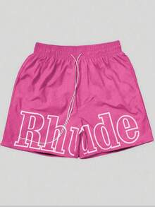 Vibrant Solid-Color Branded Shorts With Bold Letter Print & Zipper Details - Hồng - Xem 1