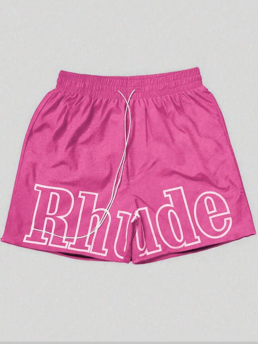 Vibrant Solid-Color Branded Shorts With Bold Letter Print & Zipper Details - Hồng - Xem 1