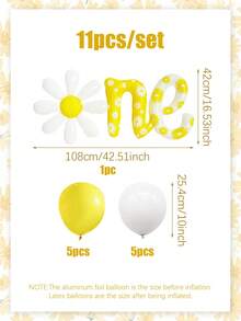 1/11 pièces Ensemble de ballons imprimés de lettres de marguerites, comprenant des formes florales, des ballons en latex jaunes et blancs, convenant pour un anniversaire, une fête d'anniversaire, la décoration de la maison, la décoration de jardin de printemps, une fête de style bohème, une fête sur le thème des marguerites, un 1er anniversaire, un photomur - Multicolore - Voir 11