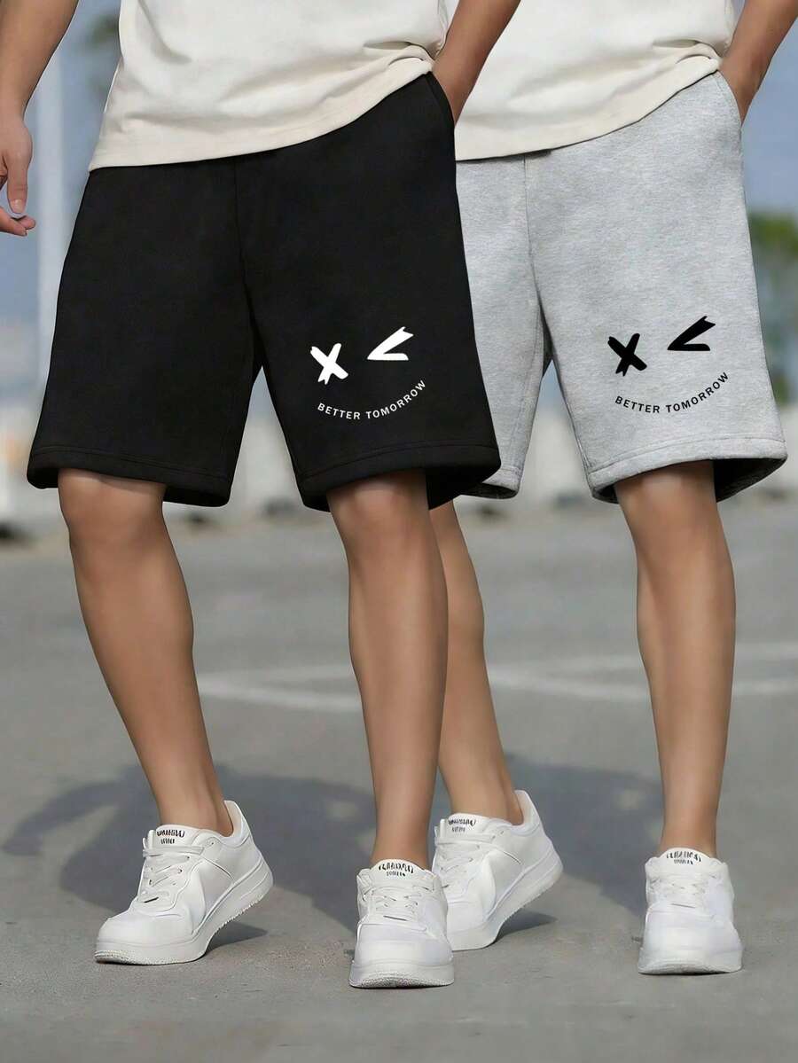 Bộ 2 quần short in chữ cho bé trai tuổi teen - màu đen - Xem 1