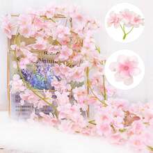 1pc Artificial Cherry Blossom Vine Home Decor, DIY Wreath Material, Valentine's Day Decoration, Birthday Party Decor, Wedding Venue Accessory, Outdoor Garden Decoration, New Year Ornament - Pink - View 9