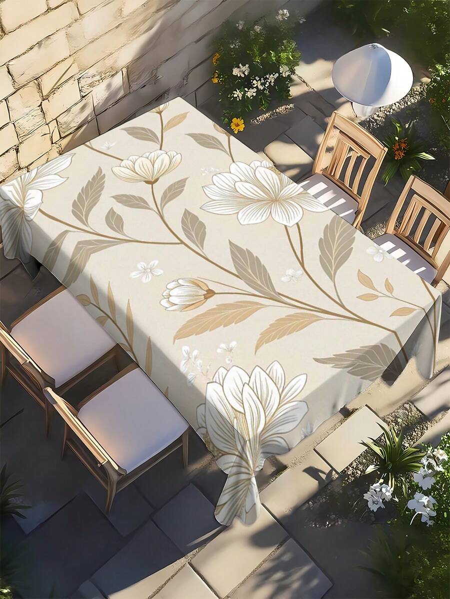 1 chiếc khăn trải bàn hoa văn trang nhã, chất liệu polyester chống thấm nước, in họa tiết thực vật nhiều màu sắc, thích hợp cho dã ngoại ngoài trời, sân hiên và sân vườn. - A - Xem 1