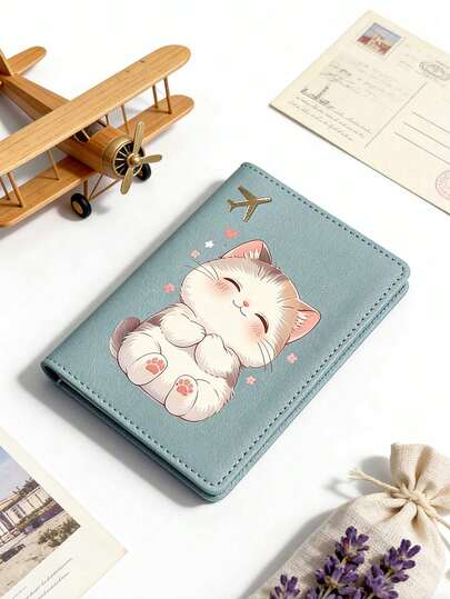 1pc Foldable Fashionable Passport Holder, Cute Cartoon Cat Pattern Design, Convenient Open-Close Style, Essential Travel Item, Stylish Passport Cover. Personalized Passport Protector Card Case, Available In Yellow, Pink, Blue, White, Black, Red, 6 Color Options, Colorful, Minimalist, Personalized, Unique