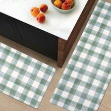Modern Farmhouse Plaid 2 Piece Set Kitchen Mats for Floor Anti Fatigue Waterproof and Non-Skid Kitchen Rugs Cushioned Kitchen Mat for Standing Washable Comfort Desk Kitchen Runners - Verde salvia - Ver 3