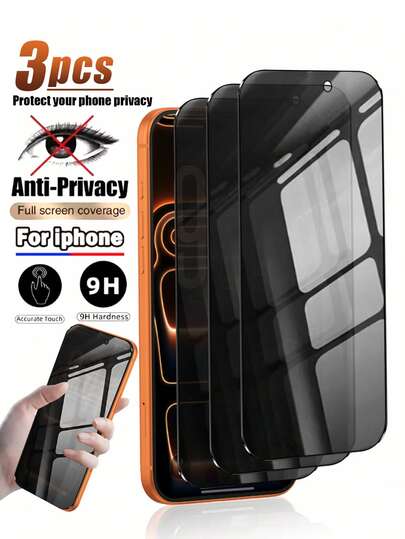 3片装防窥钢化玻璃屏幕保护膜，兼容 11/12/13/14/15/16/16e/17e/17/17Pro/17 Air/17Pro Max系列，黑色丝网印刷加固边缘，防碰撞、防刮擦、保护隐私