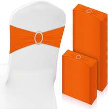 150 Pieces Spandex Stretch Chair Sashes Bows Elastic Chair Cover Bands Ties With Slider Wedding Party Reception Events Universal Ceremony Banquet Decorations (Gold) - Orange - View 12