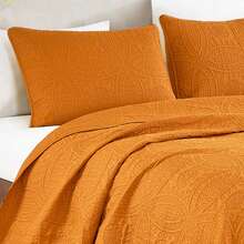 Austin Oversized Bedspread Set 3-Piece Ultrasonic Quilted Soft Lightweight Microfiber Coverlet For All Season - 橘色 - 查看 3