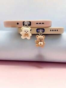 1pc Cartoon Bear Shaped Dust Plug For Charging Port, Compatible With Apple/Type-C Ports, Phone Dust Plug - Brown - View 3
