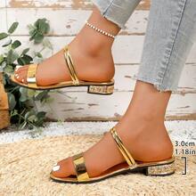 Giày sandal xỏ ngón đính đá, gót thấp, hở mũi, thời trang đi nghỉ mát dành cho nữ. - Vàng - Xem 2