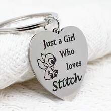 Disney 1件史迪奇动漫钥匙扣项链和钥匙扣包挂件不锈钢激光雕刻礼品 - 彩色 - 查看 7