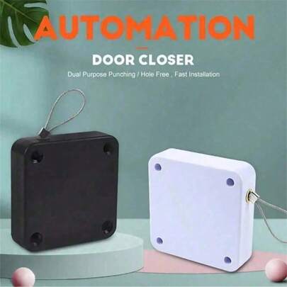 Automatic Door Closer, No Drilling Required Self-Closing Device, Comes With Steel Wire, Buffered Deceleration Closer Suitable For Home, Bedroom, Bathroom, Office, Hotel And Other Doors