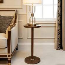 LOVEWE Round Solid Wood Coffee Table With Wood Legs, Modern Decorative Side Table For Small Spaces, Perfect For Plants & Home Decor - Straight Rod - Dark Walnut - View 13
