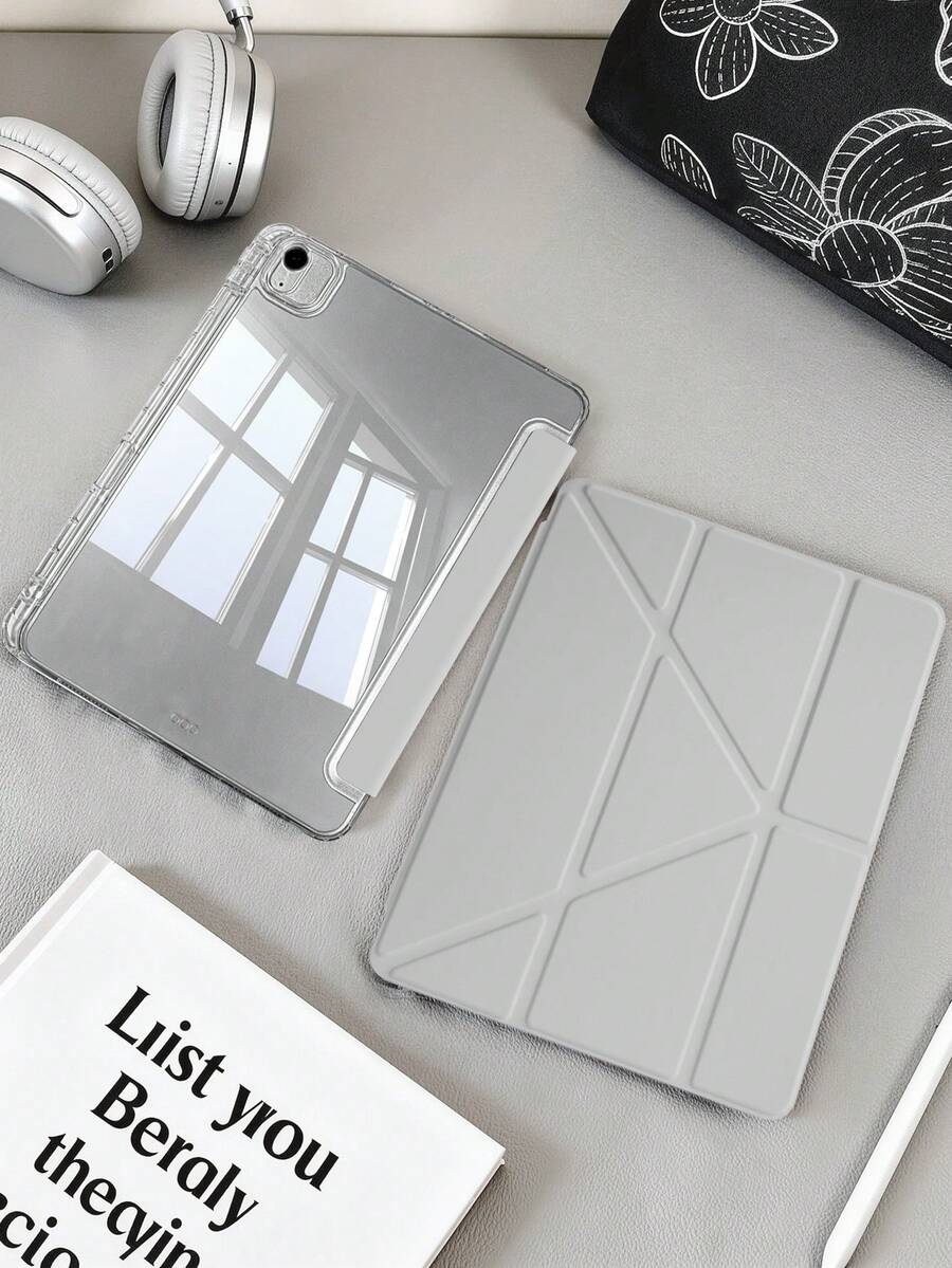 極簡純色 1 個透明壓克力 Y 型摺疊灰色平板保護殼,相容於 IPad Mini6/Mini7/10.2/10.5/Air4/Air5/10.9/Pro11/10th/12.9/Air 11-In.(M2)-2024/ Air 13-In.(M2)-2024/ Pro 11-In.(M4)-2024/ Pro 13-In.(M4)-2024/ Air 13(M3 2025)/ Air 11-Inch (M3) 2025/ (A16) 11 Inch 11th Generation 2025,多重摺疊可調式支架,內建筆槽,高透明壓克力背蓋,防摔,睡眠/喚醒,極簡/經典/休閒保護殼,產品不含筆,部分型號附鏡頭框,辦公商務專業禮品 - 灰色 - 查看 1