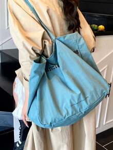 2026 New Model One Shoulder Floral Lace Casual Literary Tote Commuter Canvas Bag, Large Capacity Handbag - Cadet Blue - View 5