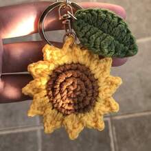 1pc Crochet Sunflower Keychain Cute Key Ring Purse Bag Backpack Car Charm Earbud Case Accessory Women Gift - Ginger - View 2