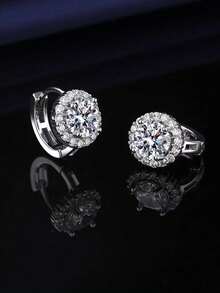 ConiiW 1 Đôi bông tai bạc 925 đính đá Moissanite tròn 1ct*2/0.5ct*2, thiết kế tròn cổ điển, phù hợp cho nữ giới, các cặp đôi, dự tiệc, tiệc chiêu đãi, phong cách tối giản cổ điển, thanh lịch thường ngày, sang trọng cao cấp, phong cách Hip-Hop Y2K, thích hợp đeo hàng ngày, quà tặng sinh nhật, kỷ niệm, ngày Valentine, Giáng sinh, Halloween. - Bạc - Xem 3