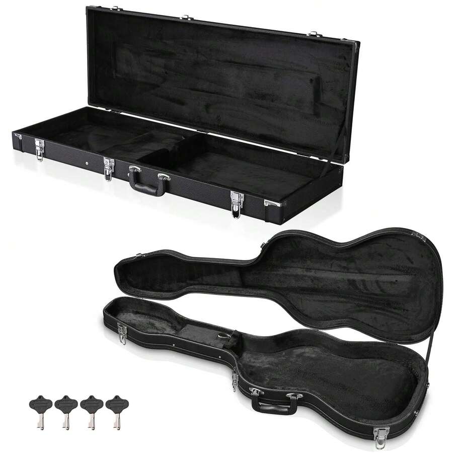 Yescom 2 Pack Electric Guitar Hard Case Wooden Shell  For Stratocaster Style & Universal Portable Lockable Gig Bag Concert Studio - 黑色 - 查看 1