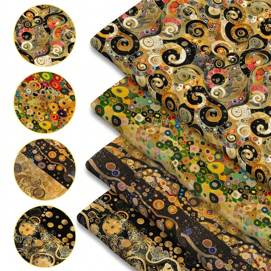 1 tấm vải chần bông in họa tiết nghệ thuật phong cách Klimt - Kích thước 59 x 19,68 inch (150 x 50 cm) - Vải polyester đã cắt sẵn - Thích hợp cho may vá DIY, làm sổ lưu niệm, khăn trải bàn và các sản phẩm thủ công. - Cây Sự Sống - Xem 1